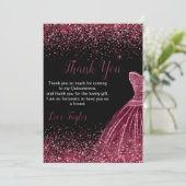 Quinceanera Plum Purple Dress Faux Glitter サンキューカード (スタンド正面)