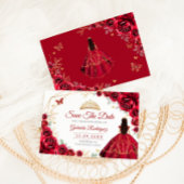 Quinceanera Princess Red Roses Gold セーブザデート