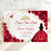 Quinceanera Princess Red Roses Gold セーブザデート
