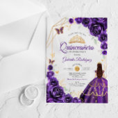 Quinceanera Purple Floral Dress Gold アクリル招待状