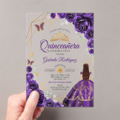 Quinceanera Purple Floral Dress Gold アクリル招待状 (インサイチュ (ポータブル))