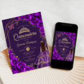 Quinceanera Purple Gold Dress Floral 招待状