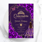 Quinceanera Purple Gold Dress Floral 招待状