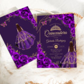 Quinceanera Purple Gold Dress Floral 招待状