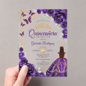 Quinceanera Purple Gold Floral アクリル招待状 (インサイチュ (ポータブル))