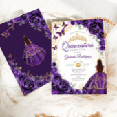 Quinceanera Purple Gold Floral 招待状