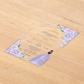 Quinceañera Purple Lilac Floral 15 Años Padrinos アクリル招待状 (レイダウン)