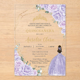 Quinceañera Purple Lilac Floral 15 Años Padrinos アクリル招待状