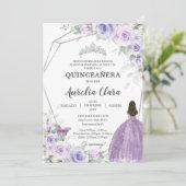 Quinceañera Purple Lilac Floral 15 Años Padrinos 招待状 (スタンド正面)
