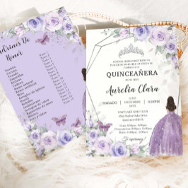 Quinceañera Purple Lilac Floral 15 Años Padrinos 招待状