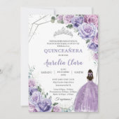 Quinceañera Purple Lilac Floral 15 Años Padrinos  招待状 (正面)