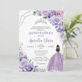 Quinceañera Purple Lilac Floral 15 Años Padrinos  招待状 (スタンド正面)