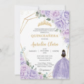 Quinceañera Purple Lilac Floral 15 Años Padrinos 招待状 (正面)