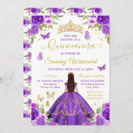 Quinceañera Purple Princess Brunette Girl 招待状