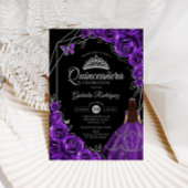 Quinceanera Purple Silver Butterfly Dress Floral 招待状
