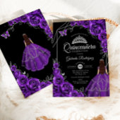 Quinceanera Purple Silver Butterfly Dress Floral 招待状