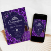 Quinceanera Purple Silver Dress Floral 招待状