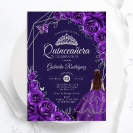 Quinceanera Purple Silver Dress Floral 招待状