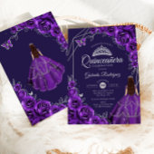 Quinceanera Purple Silver Dress Floral 招待状