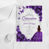 Quinceanera Purple Silver Floral アクリル招待状