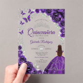Quinceanera Purple Silver Floral アクリル招待状 (インサイチュ (ポータブル))