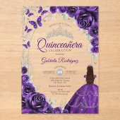 Quinceanera Purple Silver Floral アクリル招待状 (正面)