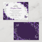 Quinceanera Purple Silver Floral Details エンクロージャーカード (正面/裏面)
