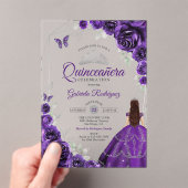 Quinceanera Purple Silver Floral Dress アクリル招待状 (インサイチュ (ポータブル))