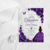 Quinceanera Purple Silver Floral Dress アクリル招待状