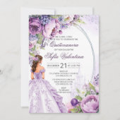 Quinceanera Purple Silver Floral Invitation 招待状 (正面)