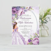 Quinceanera Purple Silver Floral Invitation 招待状 (スタンド正面)