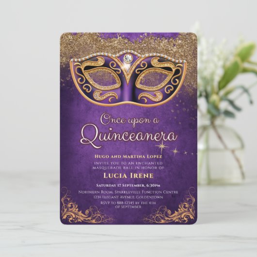 Quinceanera Purple Sparkle 招待状 (スタンド正面)