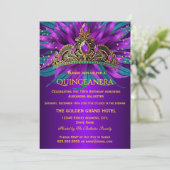 Quinceanera Purple Teal Blue Tiara Birthday Party 招待状 (スタンド正面)