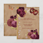 Quinceañera Red English Roses Gold Red Masquerade セーブザデート (正面/裏面)