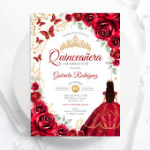 Quinceanera Red Gold Floral 招待状
