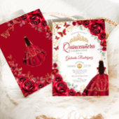 Quinceanera Red Gold Floral 招待状