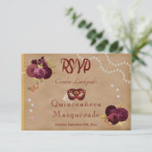 Quinceañera Red Masquerade Burgundy English Roses 出欠カード (スタンド正面)