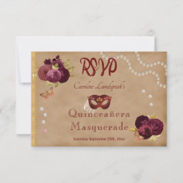 Quinceañera Red Masquerade Burgundy English Roses 出欠カード