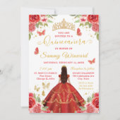 Quinceañera Red Princess Brunette Girl 招待状 (正面)