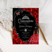 Quinceanera Red Silver Butterfly Dress Floral 招待状