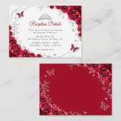 Quinceanera Red Silver Floral Details エンクロージャーカード (正面/裏面)