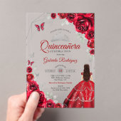 Quinceanera Red Silver Floral Dress アクリル招待状 (インサイチュ (ポータブル))