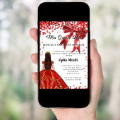 Quinceanera red white dress bow 招待状