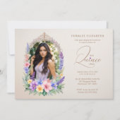 Quinceañera Romantic Glam Floral Ornate Arch  招待状 (正面)