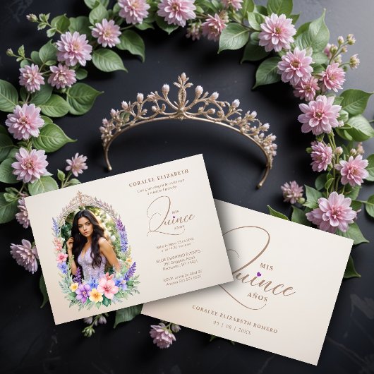 Quinceañera Romantic Glam Floral Ornate Arch  招待状
