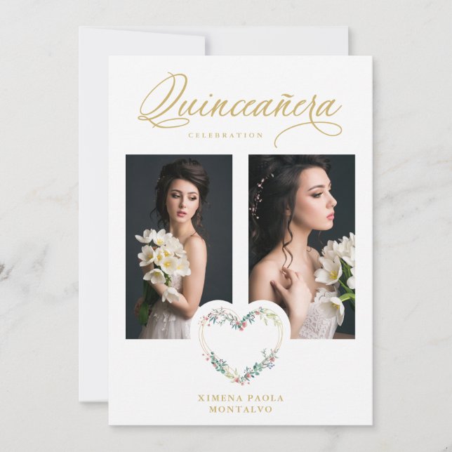 Quinceañera Romantic Pink Shades Faux Gold Floral  (正面)