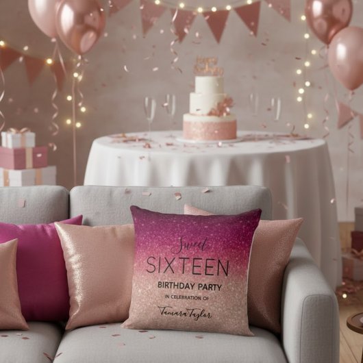 Quinceañera Rose Gold & Burgundy Glitter Luxury クッション