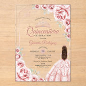 Quinceanera Rose Gold Pink Dress Floral アクリル招待状 (正面)