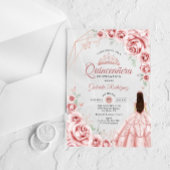 Quinceanera Rose Gold Pink Dress Floral アクリル招待状