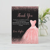 Quinceanera Rose Pink Dress Faux Glitter サンキューカード (スタンド正面)